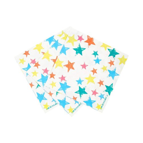 Star Themed Birthday Party Napkins For Kids or Adults | Colorful Paper Serviettes, Disposable Recyclable Tableware, Eco-Friendly | Unisex, For Decoupage, Garden Picnic, BBQ Pack of 20