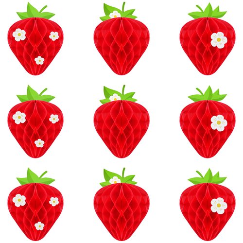 9 Pcs Strawberry Honeycomb Balls Strawberry Birthday Party Supplies Favors Strawberry Table Centerpieces Tissue Paper Honeycomb Tabletop Hanging Decors for Party Baby Shower