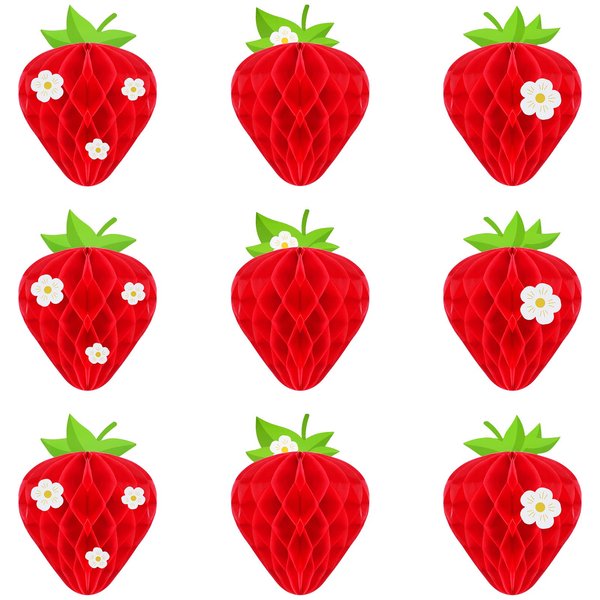 9 Pcs Strawberry Honeycomb Balls Strawberry Birthday Party Supplies Favors Strawberry Table Centerpieces Tissue Paper Honeycomb Tabletop Hanging Decors for Party Baby Shower