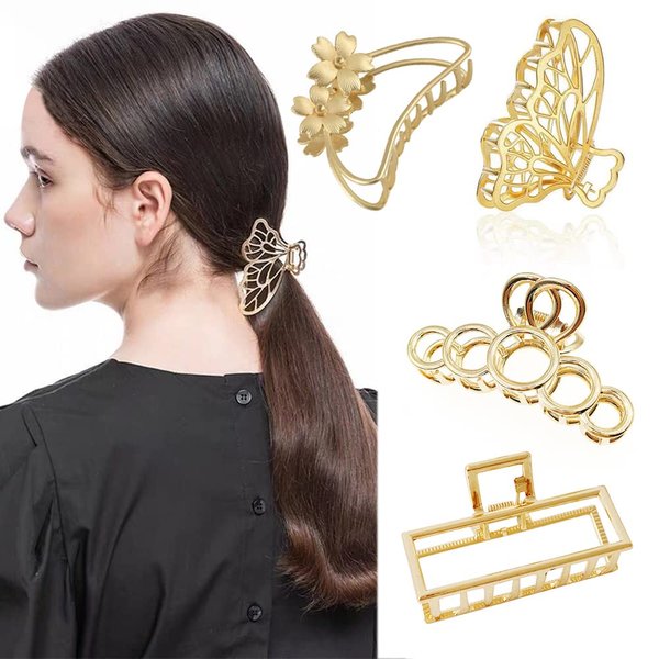 Claw Hair Jaw Clips Barrettes 4PCS Metal Claw Clip Butterfly Flower Hair Claw Clip Gold Hairpin Fashion Nonslip Hair Clamps Claw Clip Grips for Women Girls Jaw Clips Clamp Barrettes Hair Accessories
