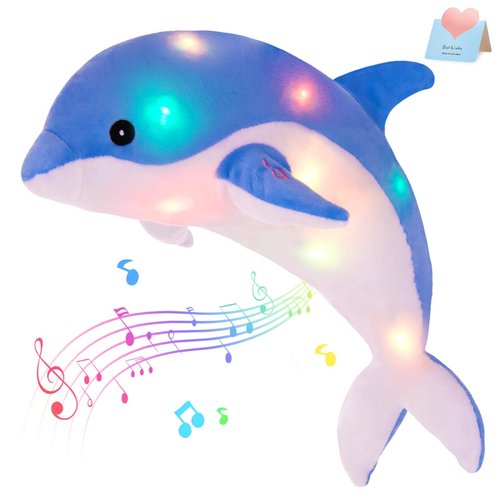 Glow Guards Light up Musical Stuffed Dolphin Ocean Life Soft Plush Toy with LED Night Lights Nursery Songs Glow Singing Sea Animals Birthday for Toddler Kids, 18''