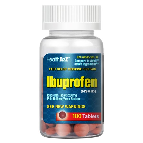 HealthA2Z® Ibuprofen 200mg | Pain Relief | Body Aches | Headache | Arthritis | Cramps | Back Pain | Fever Reducer (100 Count)