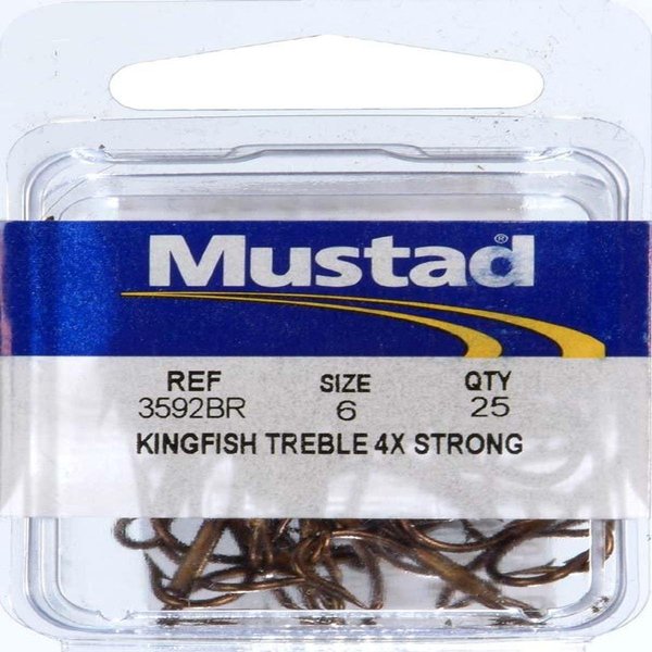 Mustad Classic 4 Extra Strong Kingfish Treble Hook (Pack of 25), Bronze, 6
