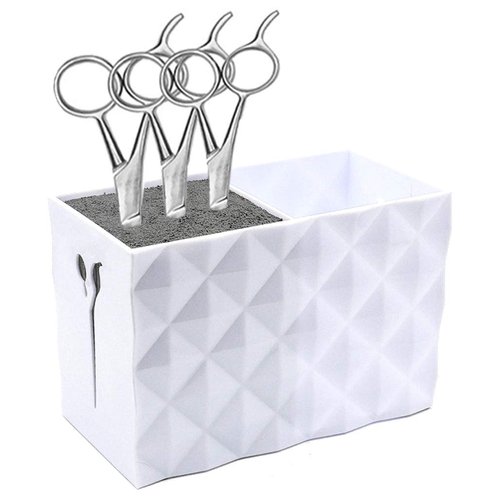 Salon Shears Rack for Hair Stylist Scissors Container for Pet Grooming Hair Cutting Organizer Storage Box Salon Shear Holder Combs Clips Brushes Hairdressing Combs Organizer (White)