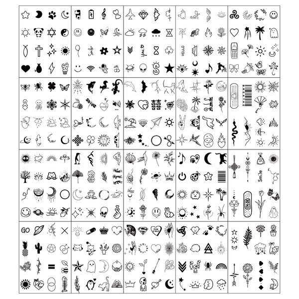 20 Sheets 300PCS Tiny Small Stickers Temporary Tattoos with Plant Herbal For Women Men Finger Hands, Black Small Tattoo Stickers For Adult Kids Q563C