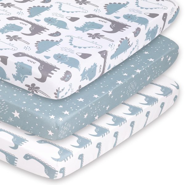 The Peanutshell Mini Crib Fitted Sheets Set, Playard, Pack Play Sheets, Playpen, Dinosaur