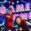 Newsely Neon Party Supplies Game On Backdrop 7Wx5H Photography Glow Gamer Gaming Game Night Controller Gamepad Graffiti Background for Kids Boys Playroom Party Decorations Banner Photo Props Birthday