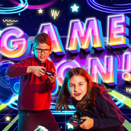 Newsely Neon Party Supplies Game On Backdrop 7Wx5H Photography Glow Gamer Gaming Game Night Controller Gamepad Graffiti Background for Kids Boys Playroom Party Decorations Banner Photo Props Birthday
