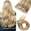 FUBILI Clip in Extensions 18 Inch Real Human Hair Light Blonde Highlighted Golden Blonde Remy Hair Extensions 5 Pieces Clip in Blonde Hair Extensions for Women 30g