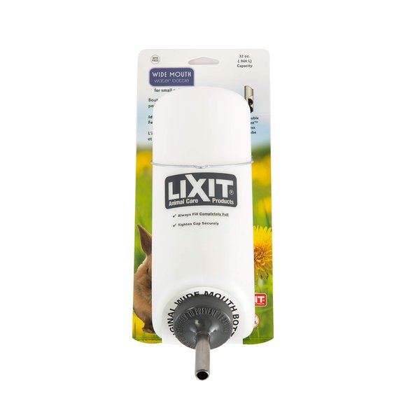 Lixit Wide Mouth BPA-Free Cage Water Bottles for Rabbits, Ferrets, Guinea Pigs, Rats, Chinchillas, Hamsters, Mice, Hedgehogs, Gerbils and Other Small Animals. (Translucent, 32 Ounce)
