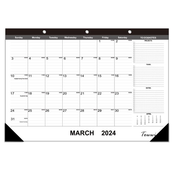 TOWWI Monthly Desk Pad Calendar Desk/Wall Calendar for Daily Schedule Planner, 16.7x11.6 inches (Black)