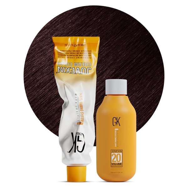 GK HAIR Global Keratin Copper Chestnut 4.4 Hair Color Cream Tube (3.4 Fl Oz/100ml) + 20 Volume Developer (5 Fl Oz/150ml) - Professional Permanent Long Lasting Toner Dye