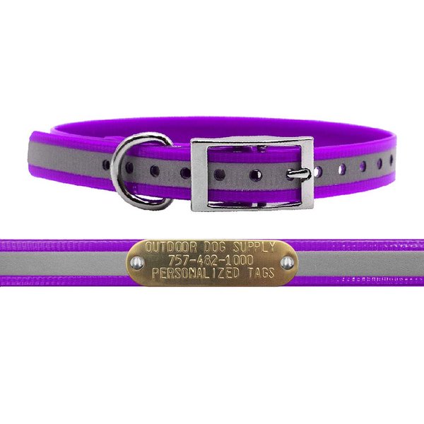 Outdoor Dog Supply's 3/4" Wide Reflective D Ring Dog Collar Strap with Custom Brass Name Plate … (Reflective Purple)