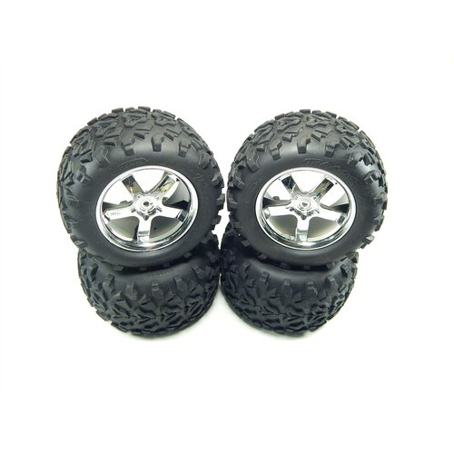 Traxxas 4973R 3.8" Geo Tires On Hurricane Chrome Wheels, T-Maxx 3.3