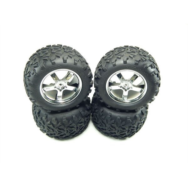 Traxxas 4973R 3.8" Geo Tires On Hurricane Chrome Wheels, T-Maxx 3.3
