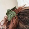 Junfamilee Hair Clip, 1Pc Green Leaf-shaped Hair Clip with Many Teeth, Big Claw Clips, 3.5 Inch, Non slip Leaves Hair Catch Barrette Jaw Clamp Hairpins for Women Girls, Hair Accessories