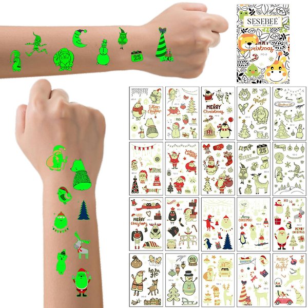 200PCS Christmas Temporary Tattoos - Festive Glow Tattoos for Kids, Waterproof Kids Temporary Tattoos, Fun Holiday Party Favors Game Supplies, Perfect Christmas decoration Gifts for Boys and Girls