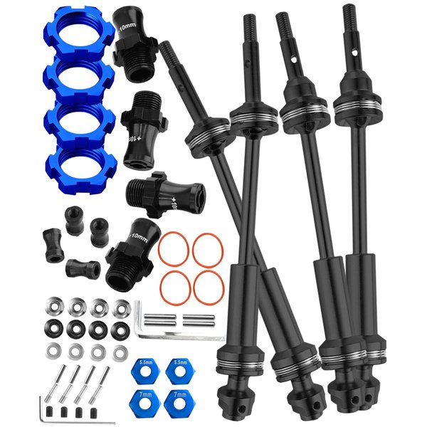 RCHuiWow Driveshafts w/Hex Hub Adapters Upgrades Part for 1/10 Slash 4x4 (VXL) Rustler 4x4 (VXL) Stampede 4x4 (VXL)，Steel #45 Front & Rear 4PCS CVD Axles & 12mm to 17mm Hex Hub Adapters，Navy Blue
