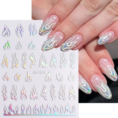 Star Nail Stickers, Holographic Star Nail Decals Heart Butterfly Shinning Stars Nail Designs Aurora Silver Nail Art Supplies for Women Girls(6 Sheets)