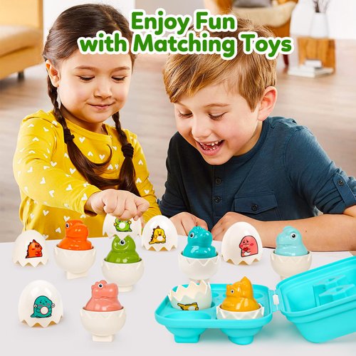 FNQUTOY Dinosaur Matching Eggs Toys for Toddlers- Sensory Fun Educational Learning Fine Motor Puzzle Matching Games Best Easter Basket Stuffers Birthday Gifts for 1-3 Years Old Boys Girls
