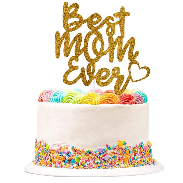 Happy Mother's Day Cake Topper Mom Letter Cake topper Gold Glitter Cake topper Decorative Party Cake Decoration for Mother's Day(best mom gold)