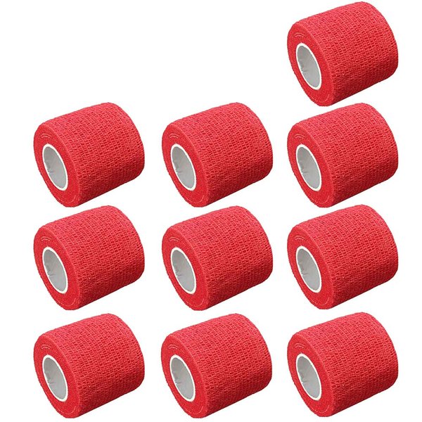 ESUPPORT 2 Inches X 5 Yards Self Adherent Cohesive Wrap Bandages Adhesive Strong Elastic First Aid Tape for Wrist Ankle Red Pack of 10