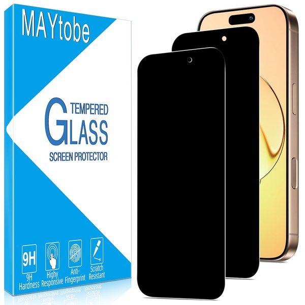 MAYtobe [2-Pack Privacy Screen Protector Designed for iPhone 16 Pro Tempered Glass, Anti Spy, No Bubbles, Anti Scratch, Easy to Install