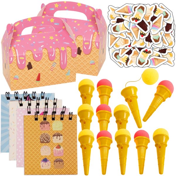 Tigerdoe Ice Cream Themed Party Supplies – Ice Cream Theme Party Favors – Ice Cream Birthday Party Decorations – Ice Cream Party Favor Boxes, Notepads, Ice Cream Popper Toys, and Tattoos