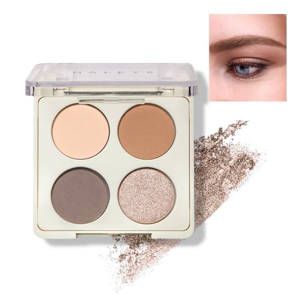 HALEYS Eyeshadow Quad Palette - Re-play Long-Wearing, Talc-Free, Easy-To-Use Buttery velvety Shades, “The Everything” Eye Makeup Palette, Matte and Glitter powders, Smooth Blending, Pigmented, Vegan