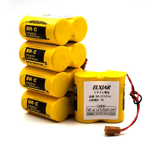 (3-Pack) BR-CCF2TH 6V Lithium Replacement Battery for Fanuc oi Mate Model-D, Panasonic Controls, PLC Computer Ge Fanuc A06 Series A98l-0001-0902, BR-CCF2TE CNC Coaster (Cutler Hammer), Brown Connector
