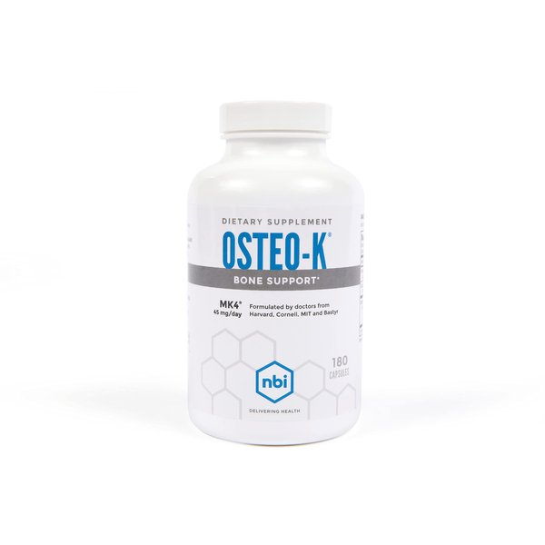 NBI Osteo-K Bone Support | Vitamin D & K Complex with Calcium Citrate Supplement | 45mg Vitamin K2 (MK4) for Strong Bone Health & Function | 180ct Veggie Capsules