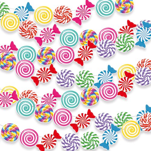 Windkream 5 Pack Candy Party Banner Decorations 29.5 ft Candy Paper Garlands Candy Paper Cutouts Lollipop Banner Sweet Candy Hanging Decor for Candyland Lollipop Christmas Birthday Party Supplies