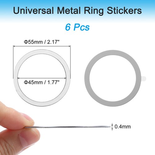 MECCANIXITY Universal Metal Ring Sticker Wireless Magnetic Charger Magnet Ring Stickers 55x0.4mm(ODxT) for Phone Case for All Cellphones, 6 Pack, Gray