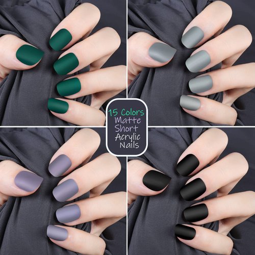 LEOBRO Press on Nails Short, 15 Colors 360PCS Matte Press on Nails Kit, Fake Nails False Nails with Glue, Short Round Press on Nails, Stick Glue on Nails Short Press on Nails Set, Small Press On Nails