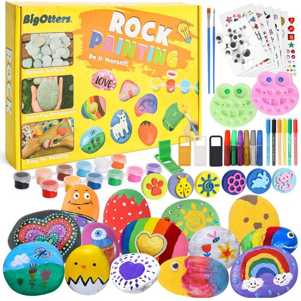 BigOtters 45PCS Rock Painting Kit for Kids, DIY Arts and Crafts Set Contains 10 Rocks,Acrylic Paint Pens for Kids Girls Boys Outdoor Activities Craft.