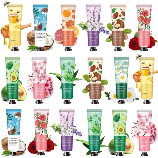 CRISTALBOX 18 Pack Hand Cream Gift Set, Hand Lotion for Dry Cracked Hands, Bulk Hand Lition Moisturizing Hand Cream Travel Size Hand Lotion for Women Mom Girls Her Wife Grandma