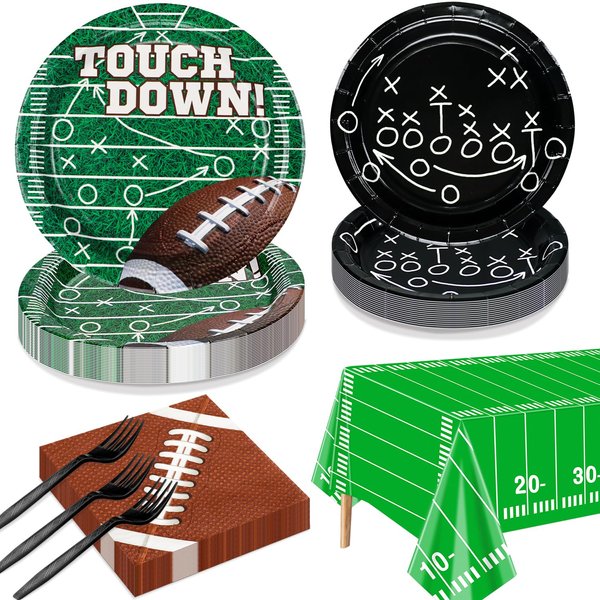 Football Party Supplies for 20 Guests, Disposable Tableware Set includes Football Formation Tactics Plates, Football Napkins, Football Field Tablecloth for Football Game Day, Football Birthday Party