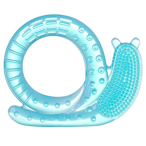 ZUCOOP Baby Teething Ring Silicone Teether Toys with Soft Bristles, Freezer Teething Toys for Babies 0-6 Months BPA Free, Snail Animals Teether Blue