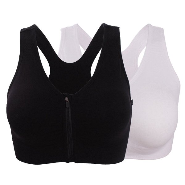 ohlyah Women's Zipper Front Closure Sports Bra Racerback Yoga Bras 2 Pack S