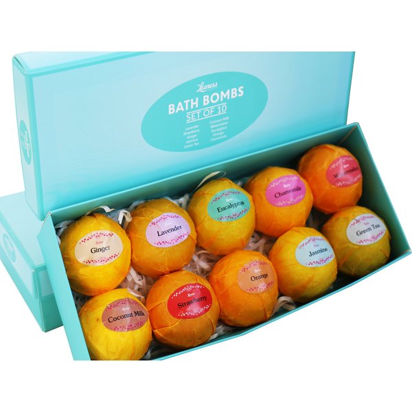 Bath Bombs Gift Set – 10 Unique Scents – Great Gift idea for Women, Mom, Girls, Teens, Graduation, Valentines Day, and Birthdays – Spa Aromatherapy - Relaxation in a Box