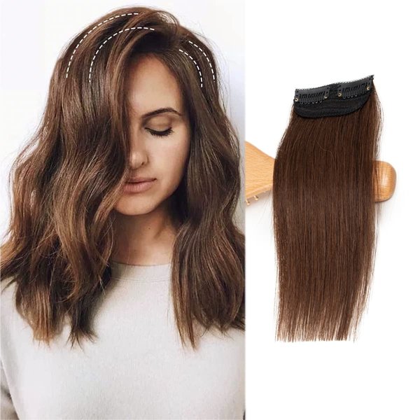 FEIPRO Clip in Hair Extensions Short Straight Real Remy Human Hair Thick Double Weft One Piece Hair Pieces for Thinning Hair Invisible Hairpin Increase Women Men Hair Volume 8Inch #4 Medium Brown