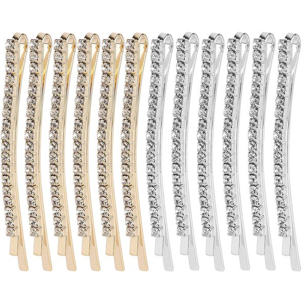 12Pcs Rhinestone Hair Clips, Metal Crystal Hair Pins, Glitter Shining Rhinestone Bobby Pins Hair Barrettes, Elegant Bridal Hairpins Hair Accessories for Girls Women