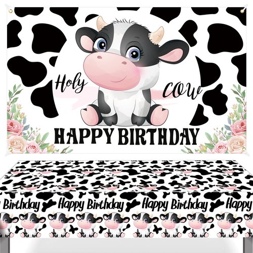 umoni Cow Birthday Party Supplies Cow Party Decorations Backdrop Cow Print Tablecloth Cow Birthday Party Tablecloth Decorations for Farm Animals Themed Birthday Baby Shower Party Supplies Multi Color