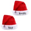 2 Pieces Naughty and Nice Plush Christmas Santa Hats Buffalo Plaid Holiday Hat for Christmas Party Supplies (Red, Black, Adult Size)