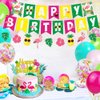 Hawaiian Flamingo Aloha Birthday Party Decorations Pack for Luau Summer Pool Aloha Tropical Pineapple Beach Themed Bday Party Supplies - Includes Glitter Cake Topper Banners and Balloons
