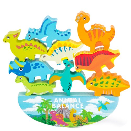 3 otters 12PCS Wooden Dinosaur Toys for Kids, Wooden Stacking Montessori Toys for Toddlers Balance Competition Game Boy Family Birthday Gifts