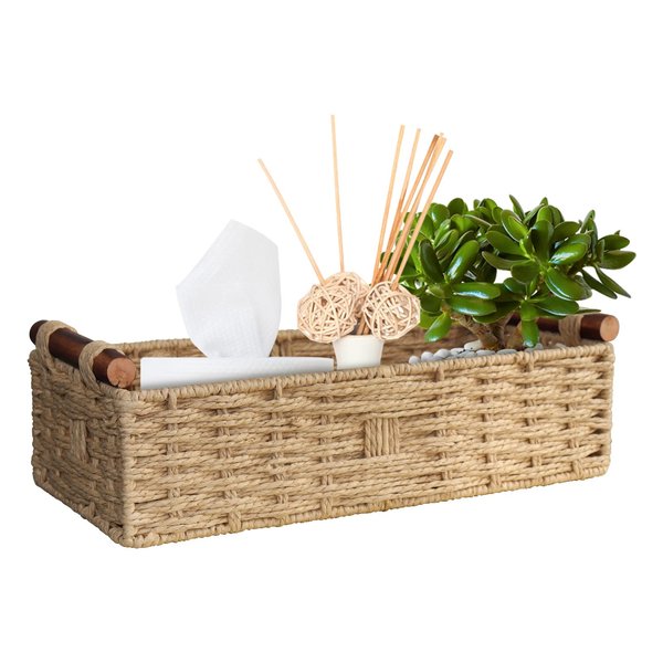 STOBSK Round Paper Rope Storage Basket with Handle, Beige, 14.5in x 6.6in x 3.74in