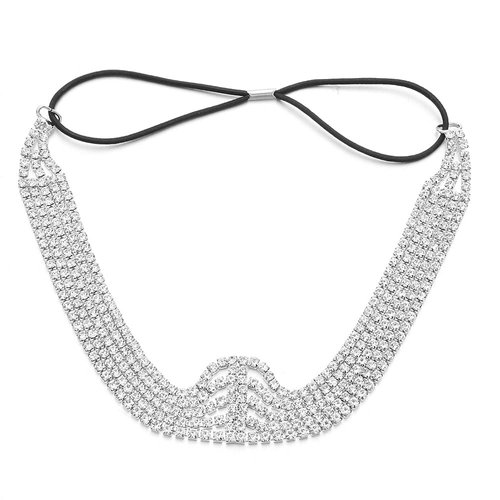 HomeSoGood Rhinestone Head Chain, Multi Layered Elastic Hair Band, Wedding Bridal Forehead Headpieces, Hair Jewelry for Women and Girls