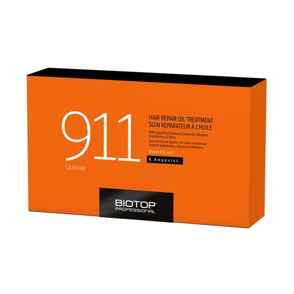 Biotop Professional 911 Quinoa Hair Repair Oil - Heat Protectant + Deep Conditioning Hair Treatment - Hair Care Ampoules for Damage - Combats Frizzy Hair (0.37 fl oz/11 ml each, 6 Count)