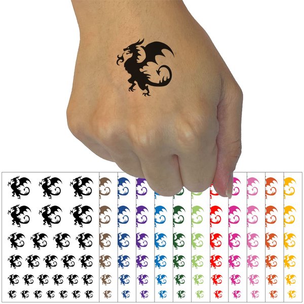 Wyvern Dragon Fantasy Silhouette Temporary Tattoo Water Resistant Fake Body Art Set Collection - Purple (One Sheet)